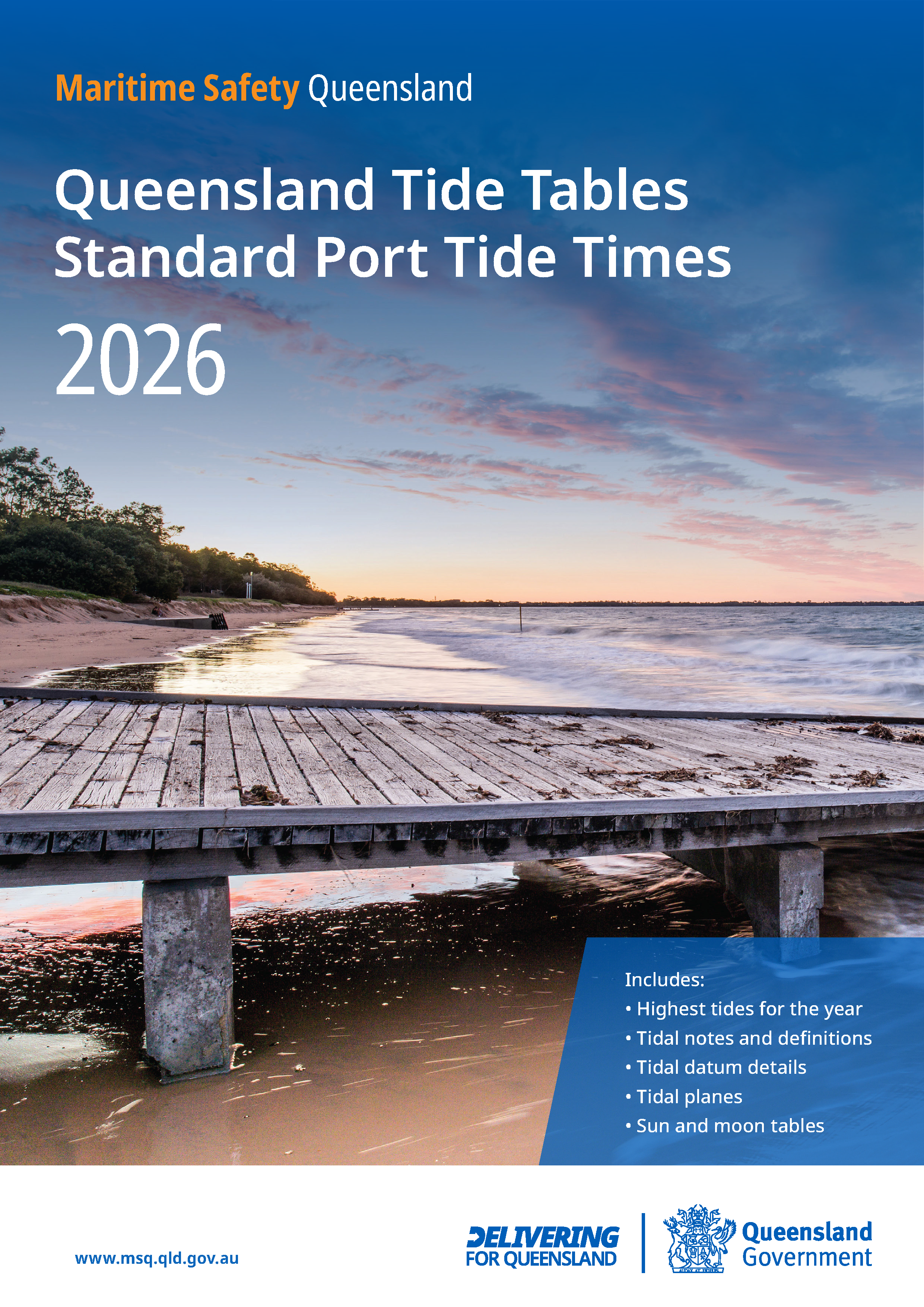 Front cover of the Queensland Tide Tables Standard Port Tide Times 2026